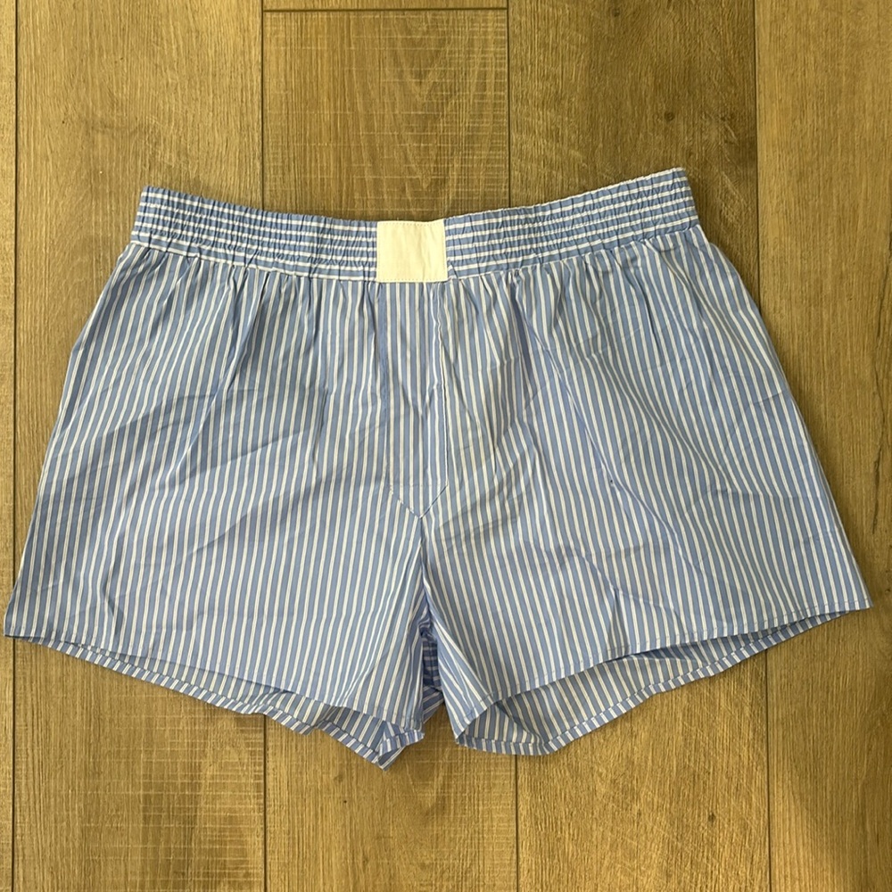 Blue striped boxer shorts